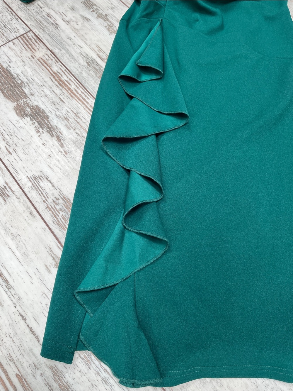 AISIZE Dark Green Ruched Sheath Dress Asymmetric Ruffle 3/4 Sleeve Small NWT - Picture 8 of 16